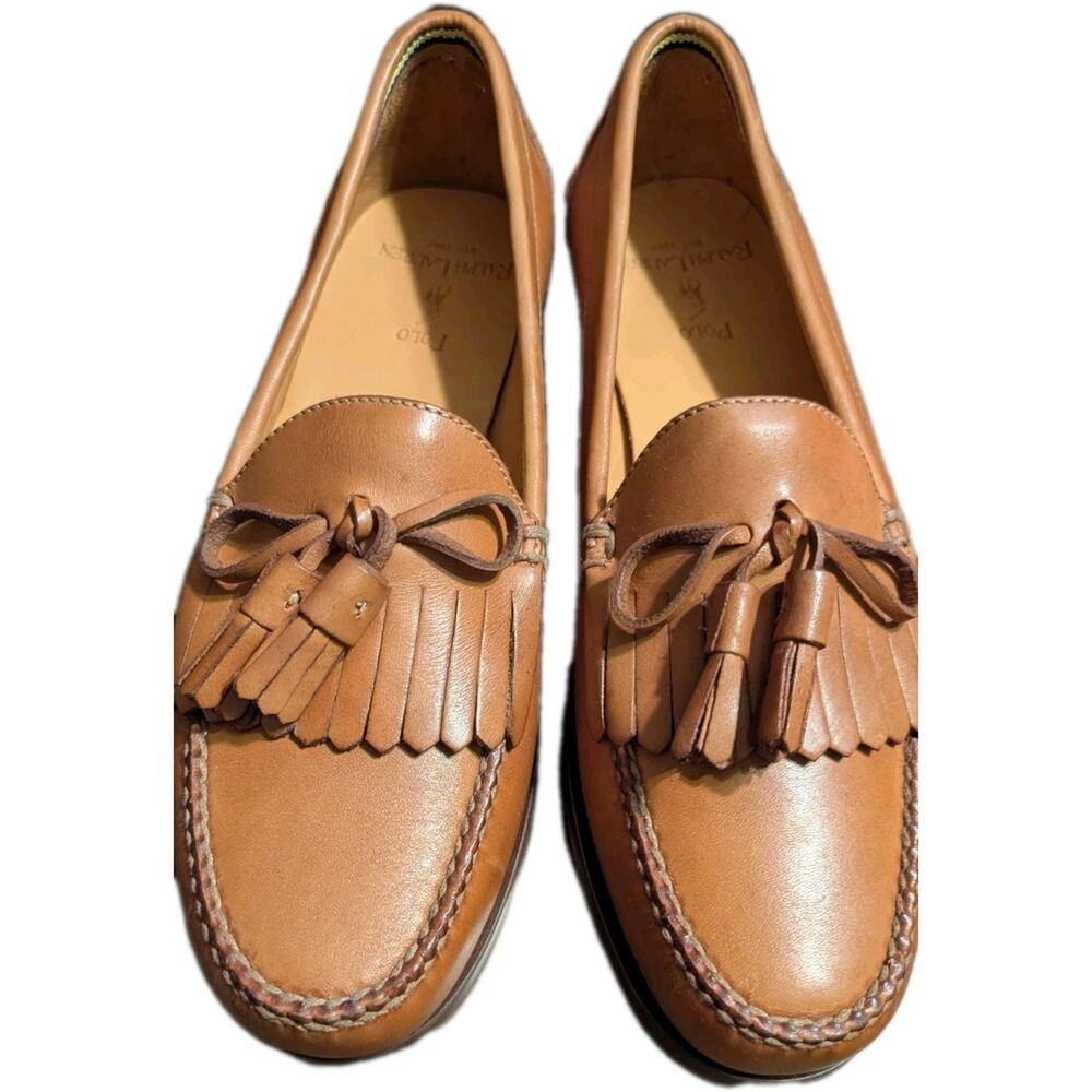 Vintage Polo Ralph Lauren Leather Loafer Mens 7.5 D Tan Tassels NEW
